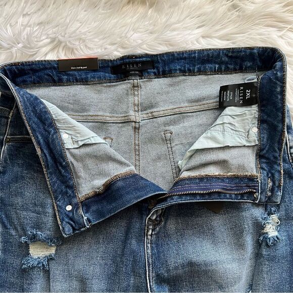 NWT Risen Jeans High Rise Distressed Skinny Blue Denim Size 2XL Crop - Picture 4 of 8